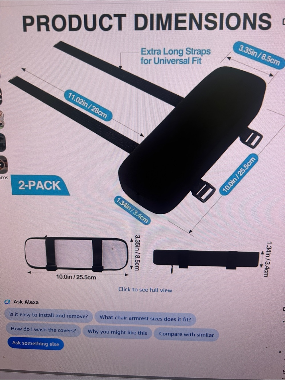 Black Armrest Cushion Strap Mount for Chairs - Never Opened